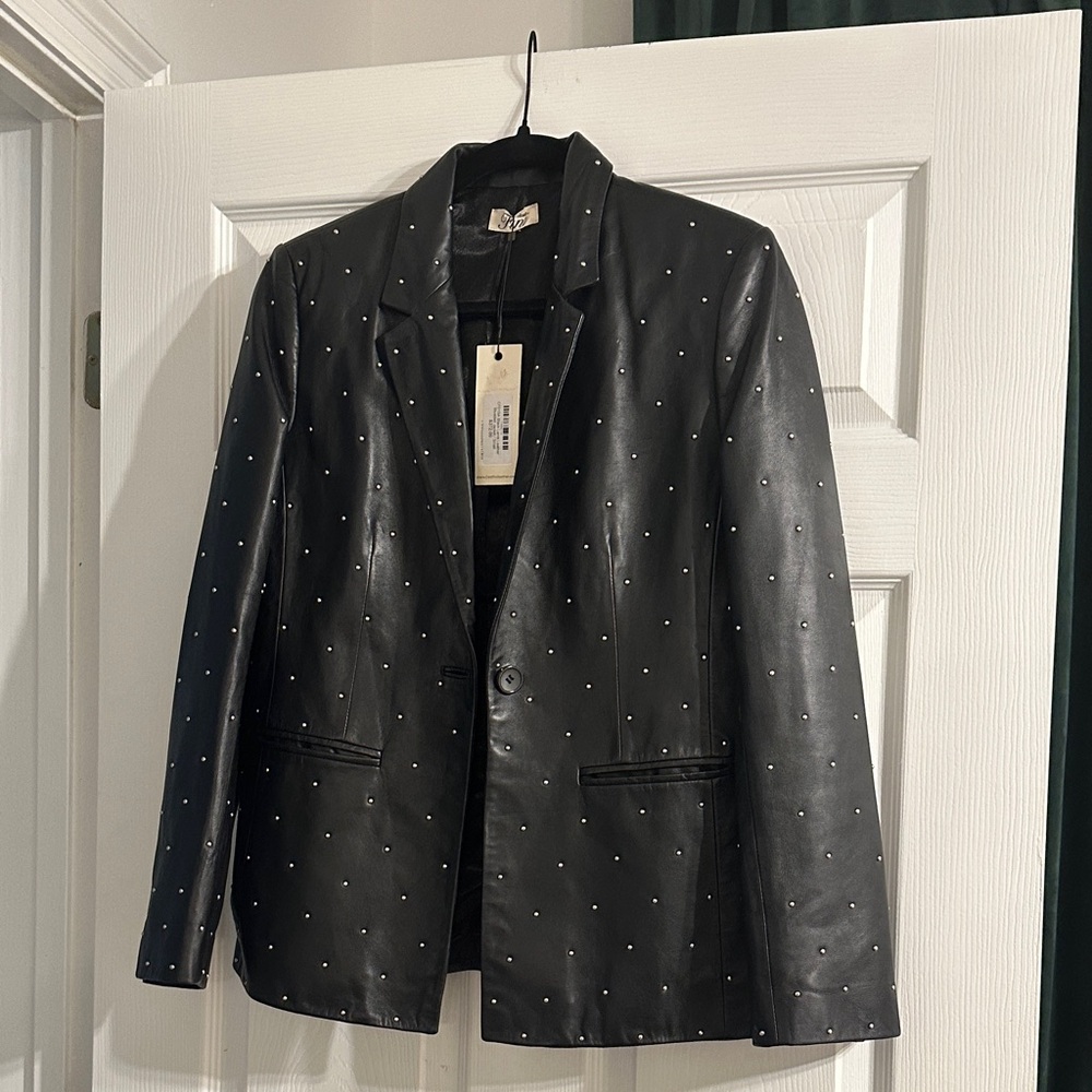 Black Leather Jacket with Studded Design NWT
